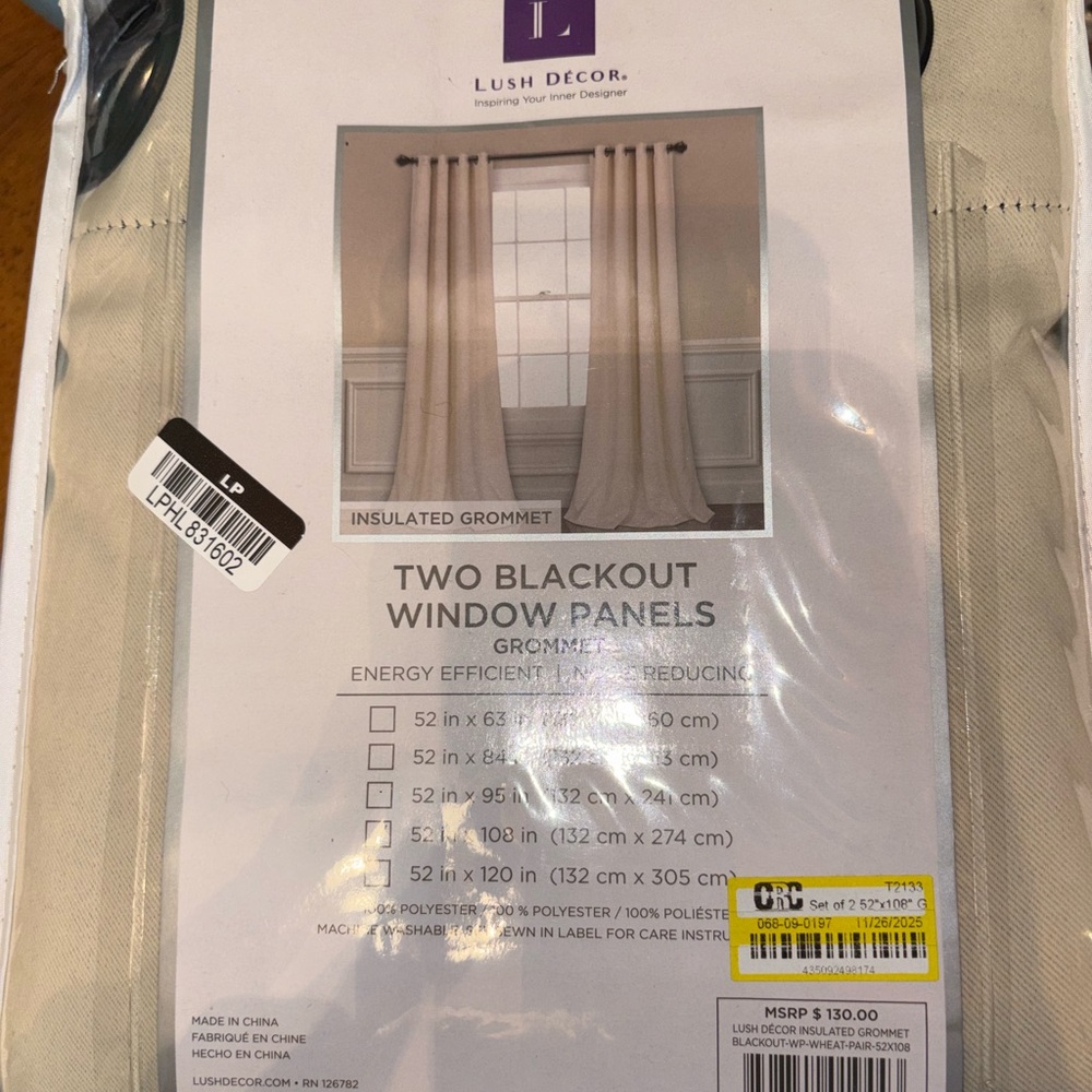 Two Beige Blackout Long Window curtains